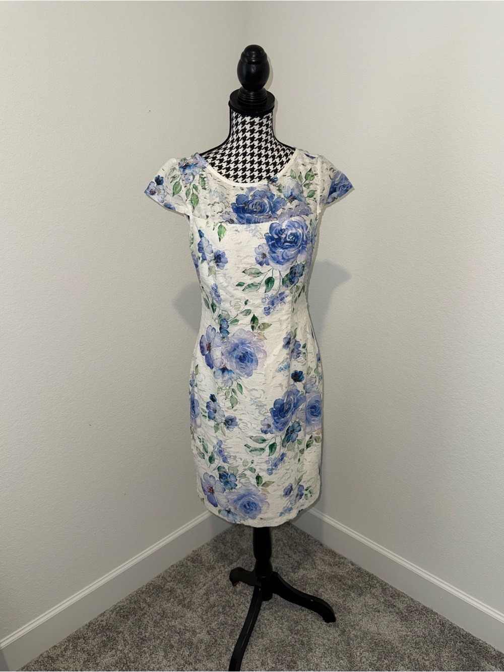 Adrianna Papell White Dress with Blue Floral Print